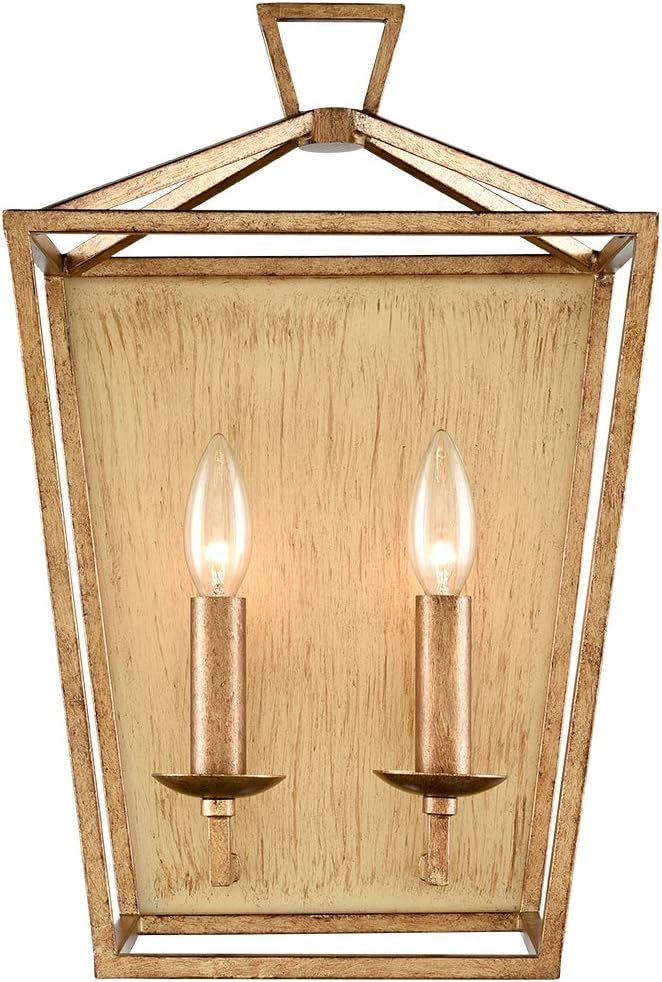 CLAXY Antique Brass Wall Sconce Distressed Metal Brushed Lantern Cage Wall Lights-2 Light | Amazon (US)
