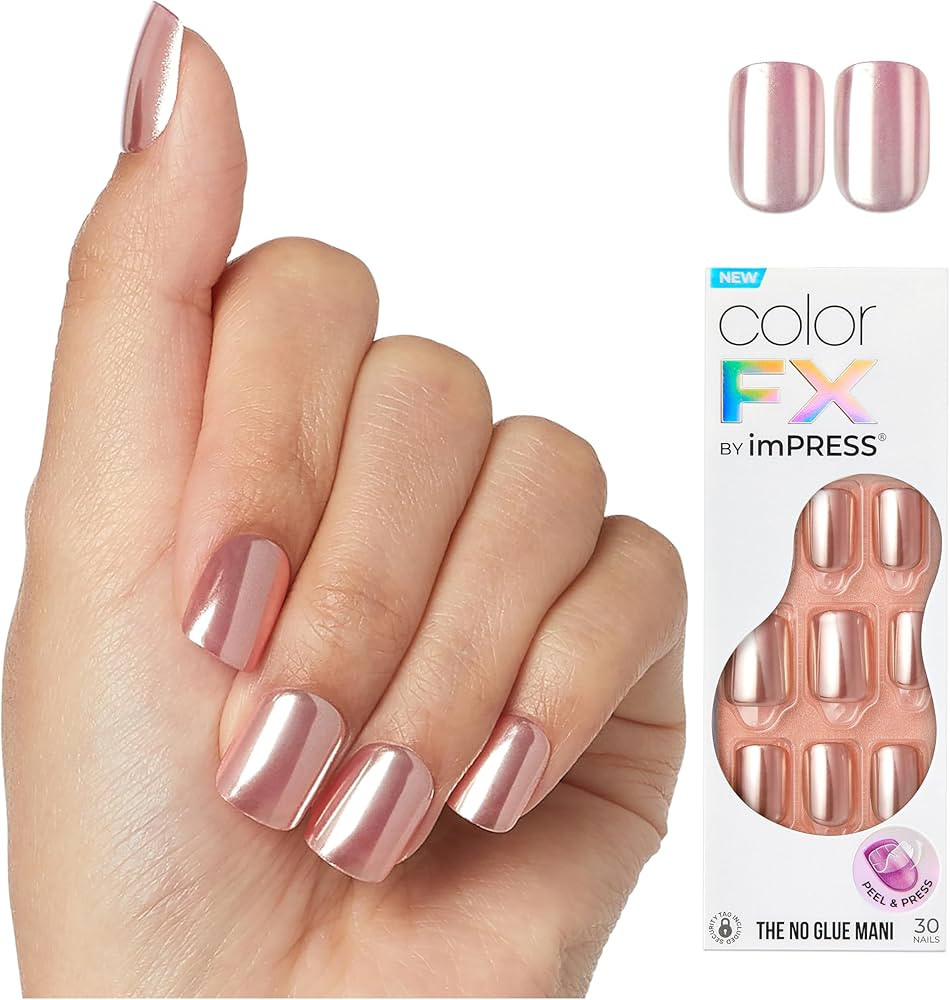 KISS colorFX by imPRESS Press-On Nails, Easy No-Glue Manicure, Solid Pink Chrome, Short Squoval, ... | Amazon (US)