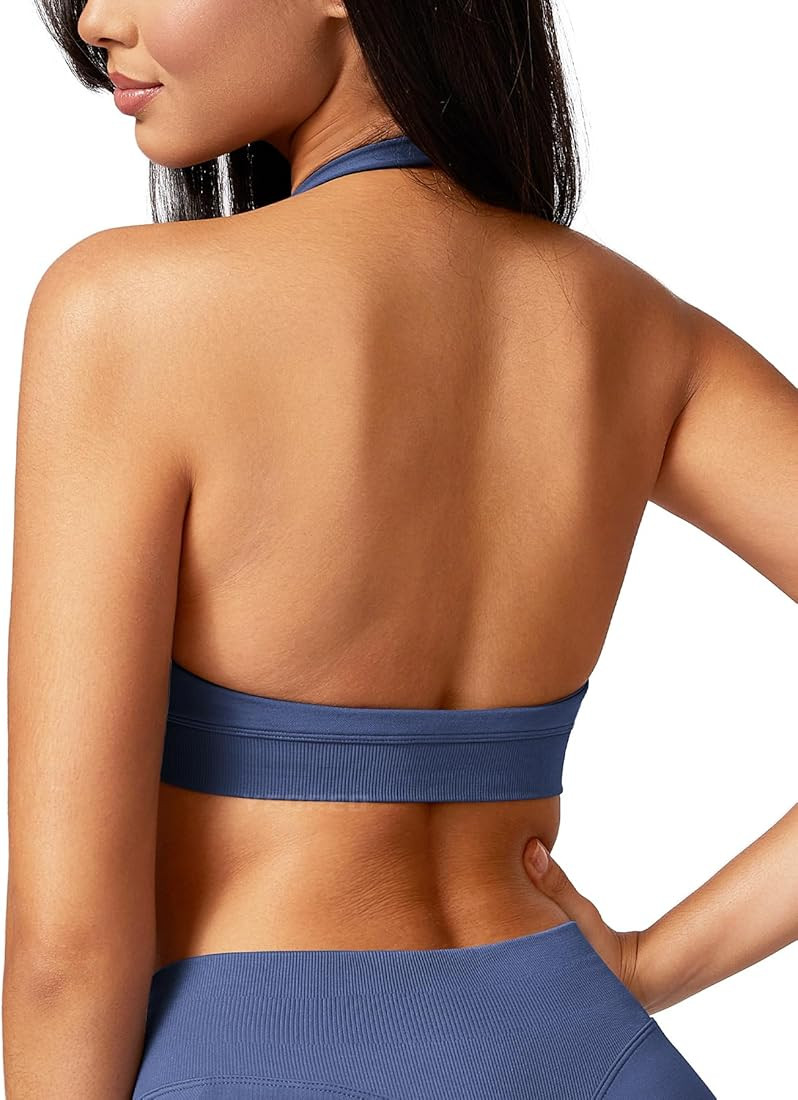 YEOREO Eleia Women Halter Sports Bra Seamless U-Neck Removable Padded Open Back Yoga Gym Workout ... | Amazon (US)