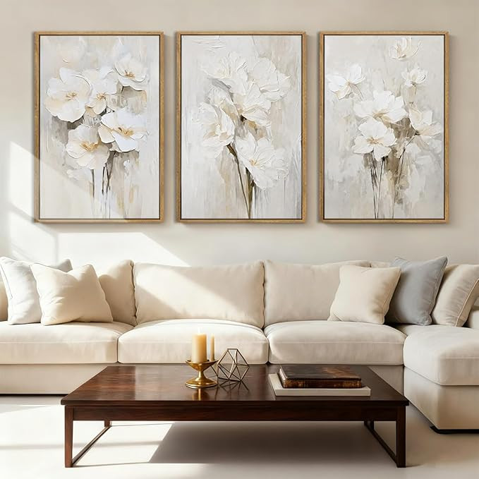 Anyzal Framed Beige Floral Wall Art Neutral Flower Wall Decor for Living Room Bedroom Dining Room... | Amazon (US)