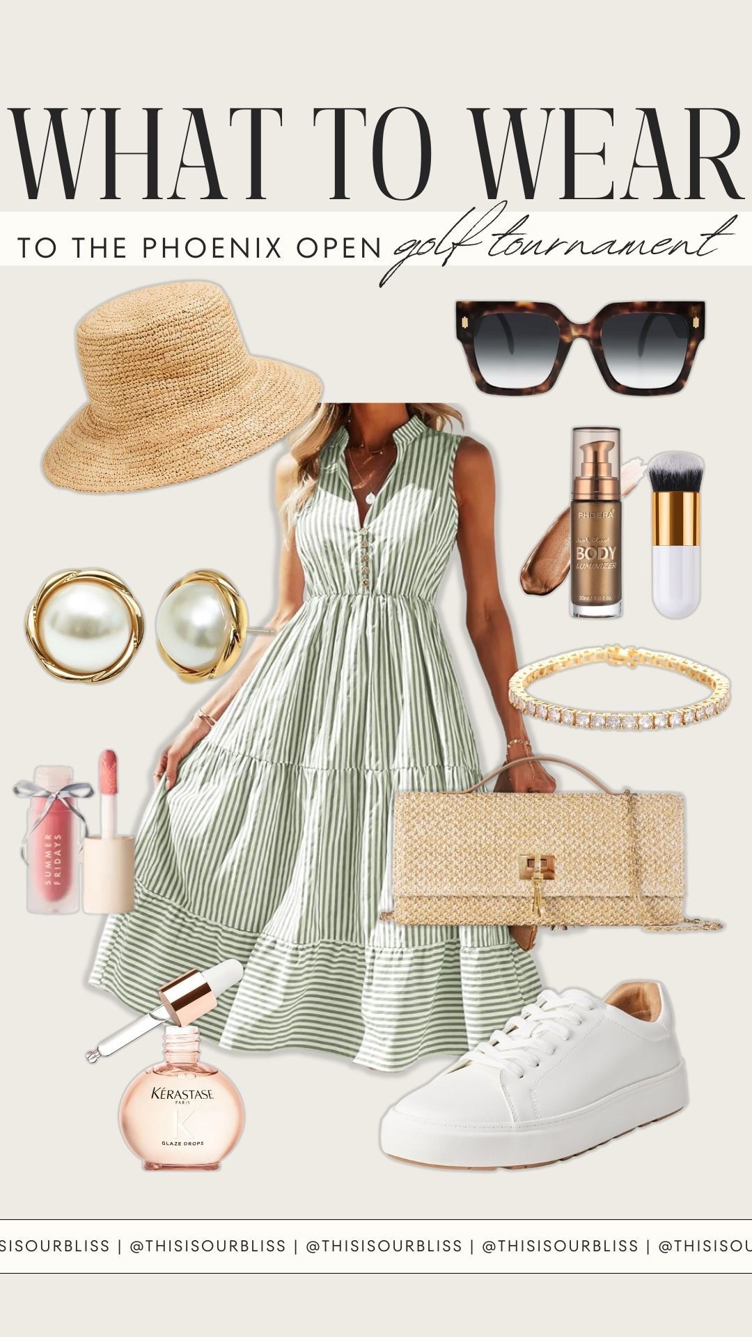 WM Phoenix Open outfit inspo ⛳️
This lightweight green striped dress from Amazon is perfect for warm Arizona days. Paired with a wicker sunhat, classic white sneakers, and a wicker clutch from Target for an easy, classic feminine golf tournament look. 

#LTKSaleAlert #LTKootd #LTKTravel