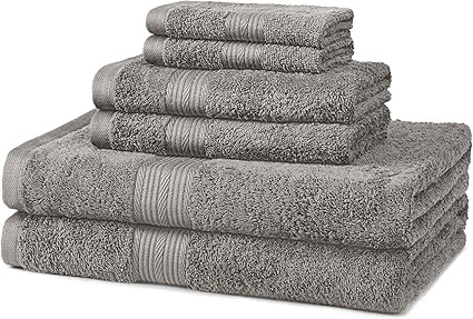 Amazon Basics 6-Piece Fade Resistant Bath towel, Hand and Washcloth Set - Cotton, Gray, 14.25" L ... | Amazon (US)