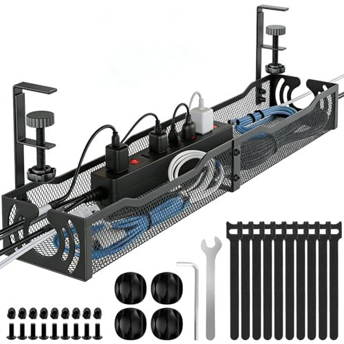 Cable Management, 25.3'' Under Desk Cable Management Tray No Drill | Amazon (US)