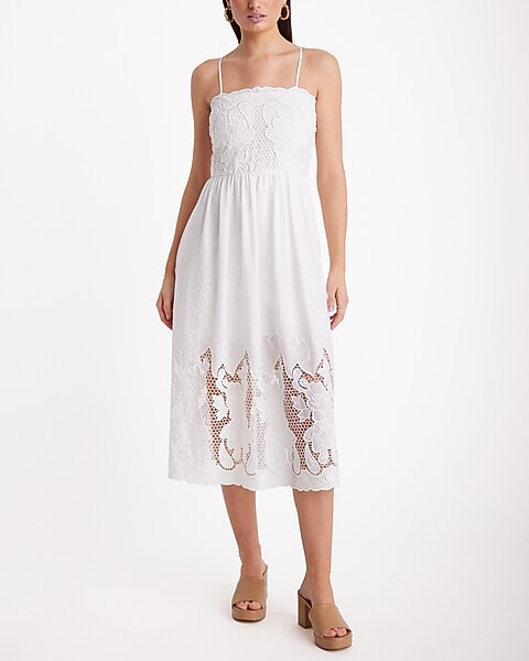 Embroidered Eyelet Square Neck Midi Dress | Express