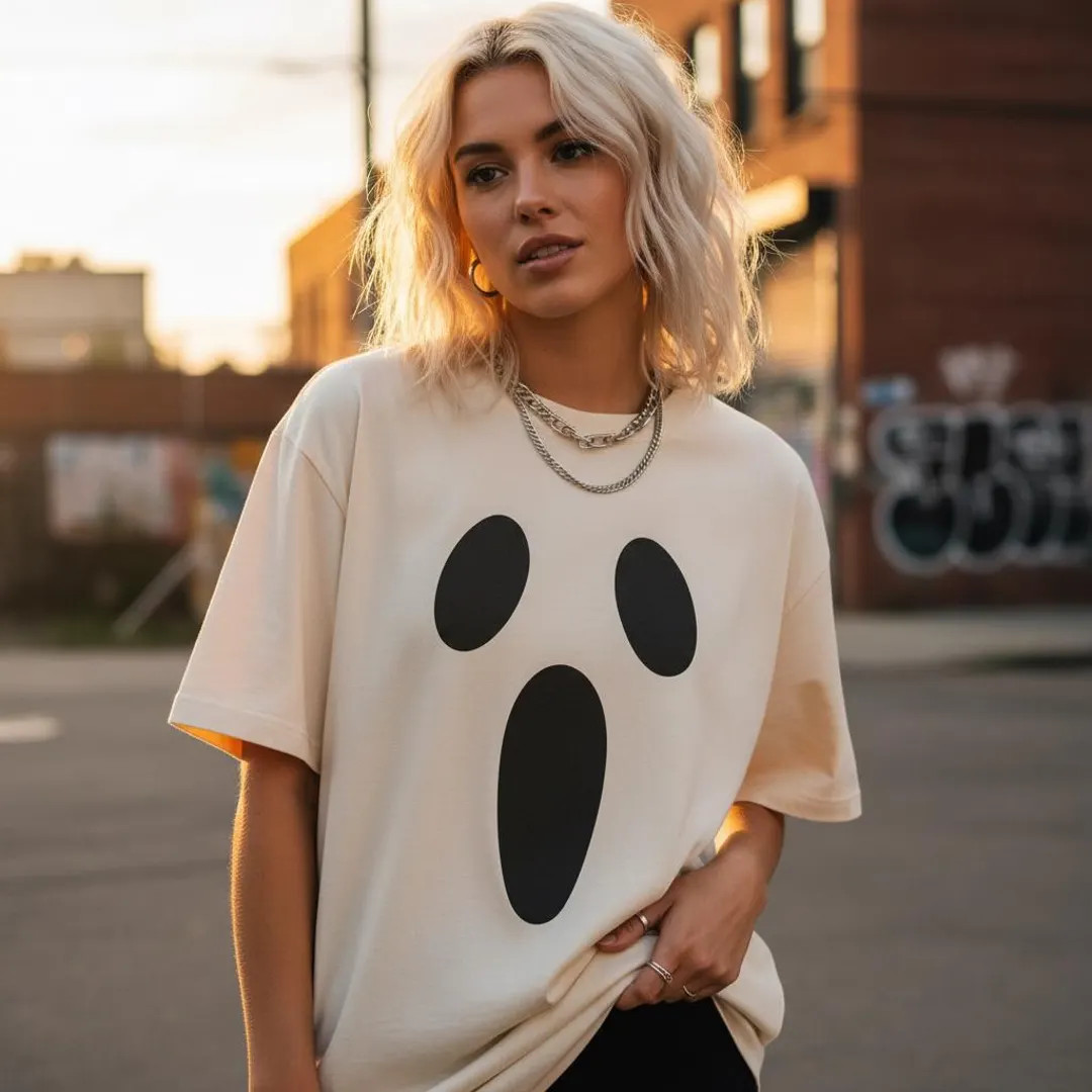 Boxy Unisex Ghost Face T-shirt | Oversized Streetwear Tee for Halloween & Everyday | Trendy Spook... | Etsy (US)
