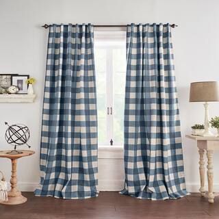 Grainger Indigo Buffalo Check Poly-Linen 52(in)X95(in) Rod Pocket/Back Tab Blackout Curtain Panel | The Home Depot