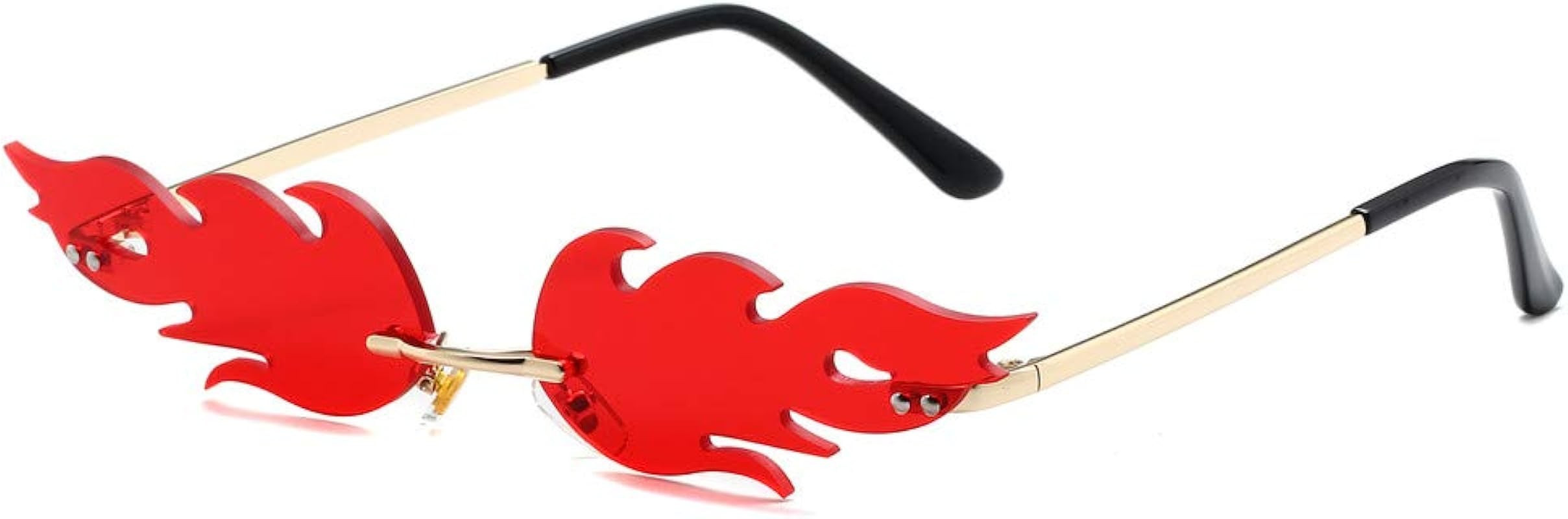 LASPOR Fire Flame Sunglasses for Women Men Retro Wave Rimless Glasses Vintage Fire Shape Gold Metal  | Amazon (US)