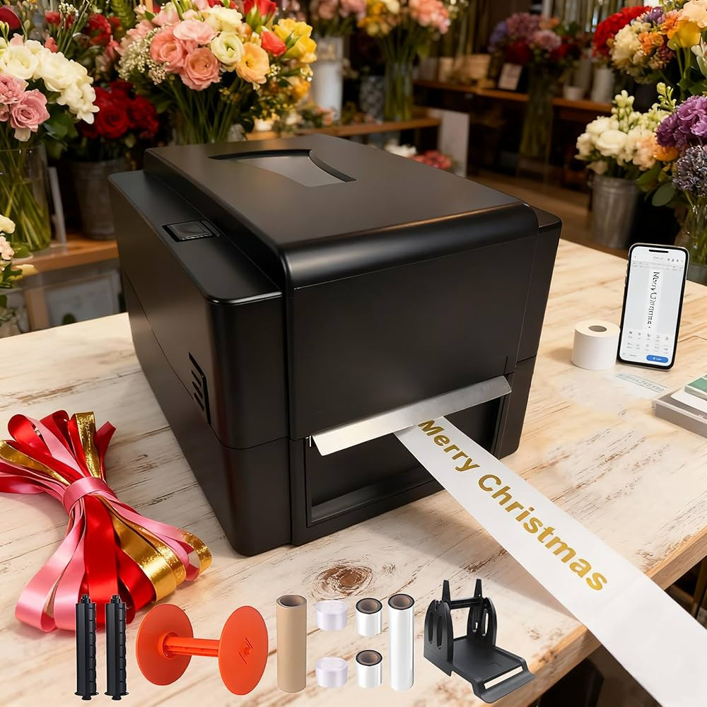 Satin Ribbon Printing Machine with Holder+USB &APP+Bluetooth,Upgrade 300 Dpi Digital Ribbon Print... | Amazon (US)