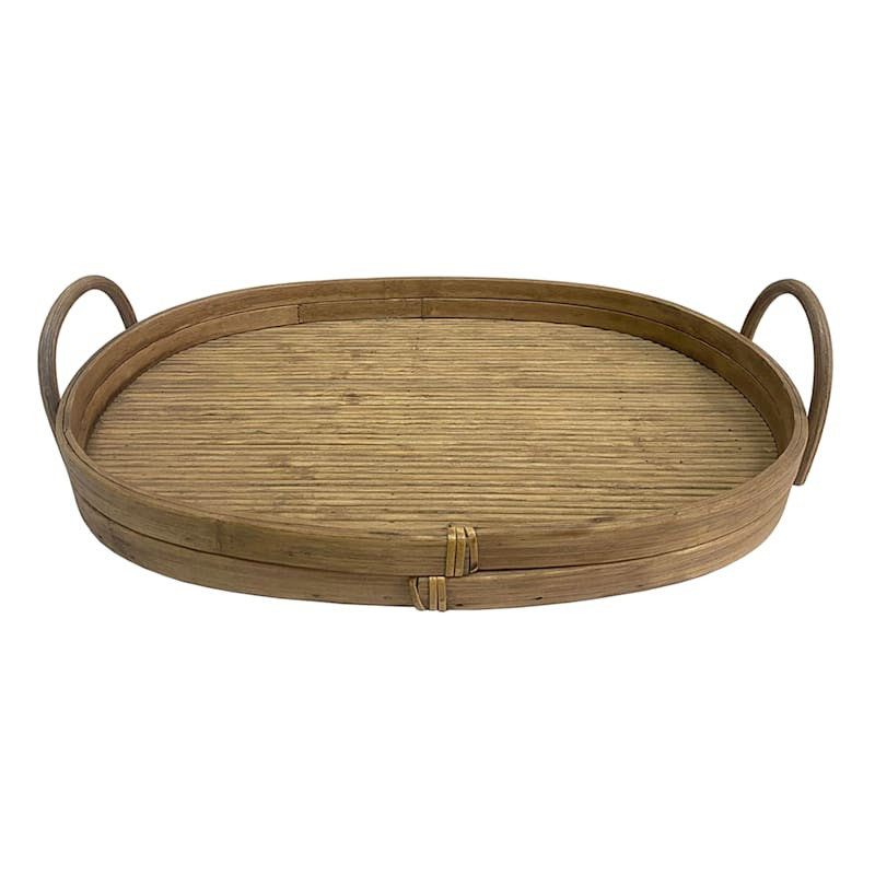 Natural Wooden Decorative Tray with Loop Handles, 15" | At Home