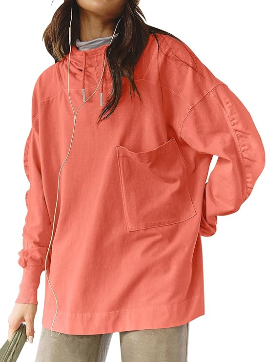 Oversized Hoodies For Women Trendy Casual Long Sleeve Henley Neck Fall Pullover Sweatshirt Tops P... | Amazon (US)