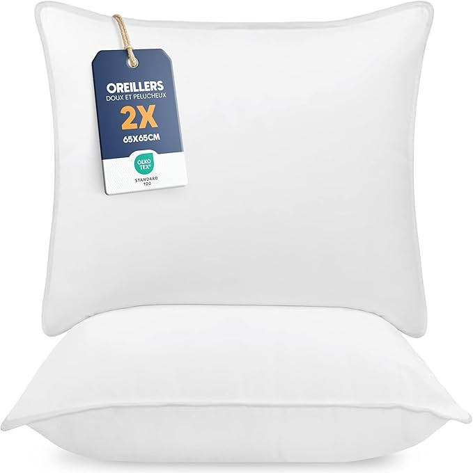 Utopia Bedding Pillow (Lot de 2), 65 x 65 cm, Oreiller de Sommeil, Coussin Respirant et Doux (Bla... | Amazon (FR)