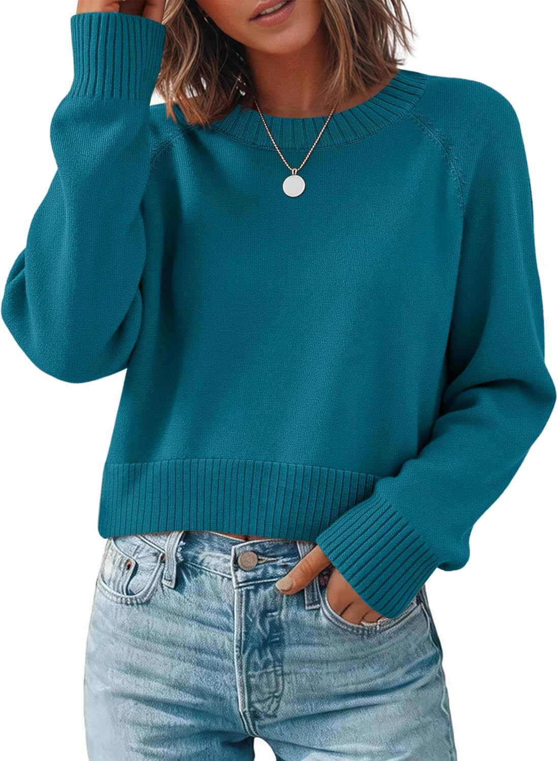 Zeagoo Sweaters for Women Cropped Crewneck Basic 2026 Trendy Fall Tops | Amazon (US)