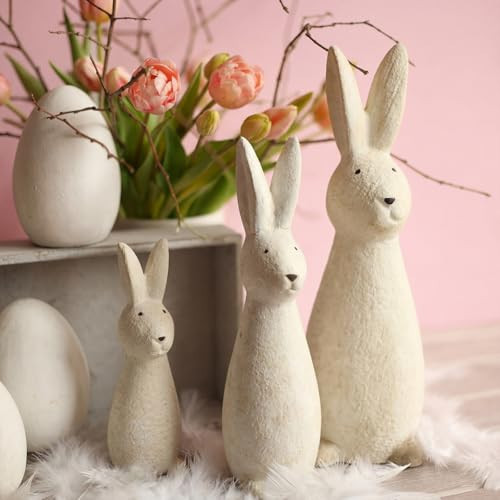 Youyole 3 Pcs Easter Bunny Decorations Resin Rabbit Statues Home Decor Spring Rabbit Figurines Travertine Bunny Decorations for Table Centerpiece Living Room Indoor Decor Gift(Classic) | Amazon (US)