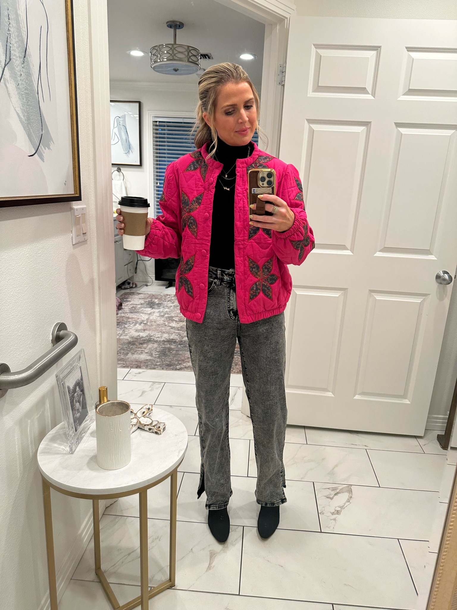 Today’s look! Amazon from head to toe. I love these jeans (the color is “A Black") - they stretch, sit high on the waist, and have a cute cut out at the ankle! This quilted jacket also kept me warm in the sub 50’s highs today! 

#LTKFindsUnder50 #LTKFindsUnder100