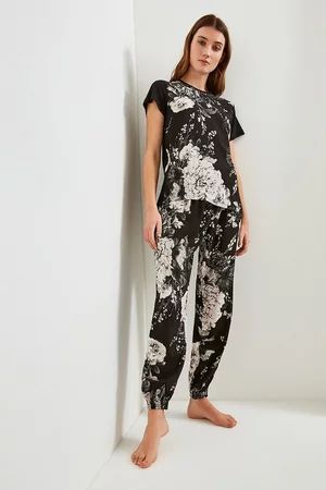 Floral Nightwear Jersey Back Top | Karen Millen UK & IE