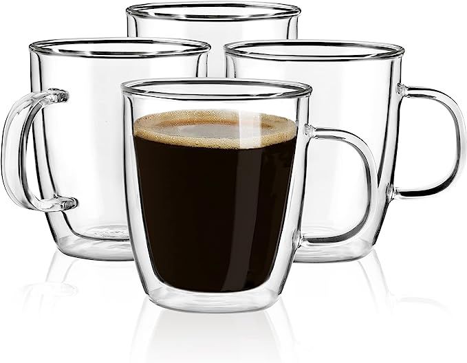 Double Wall Glass Coffee mugs, (4-Pcak) 12 Ounces-Clear Glass Coffee Cups with Handle,Insulated C... | Amazon (US)