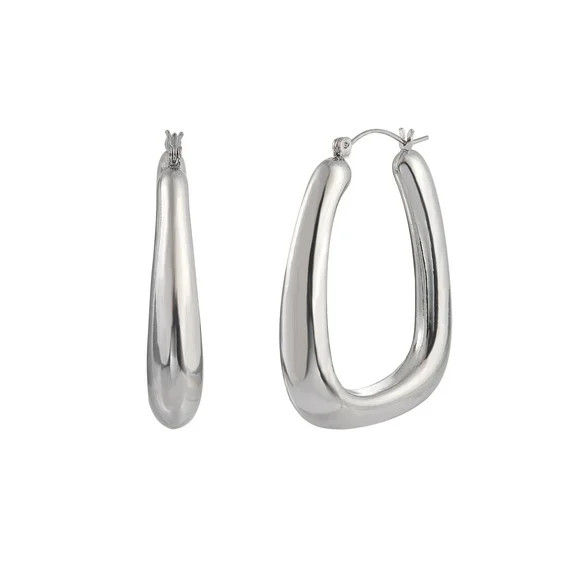 Time and Tru Adult Female Silver-Tone Rectangular Hoop Click-It Earring | Walmart (US)