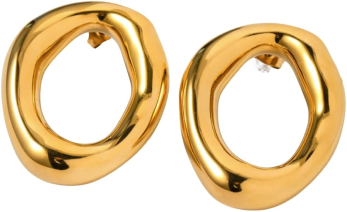 Gold Chunky Open Circle Vintage Statement Earrings (New) | Amazon (US)