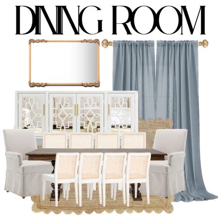 dining room, table, chairs, curtain, gold mirror, wayfair, home decor, rattan chairs, jute rug, grandmillenial, upholstered chairs, side board, antique, home stylee

#LTKhome #LTKGiftGuide #LTKfamily