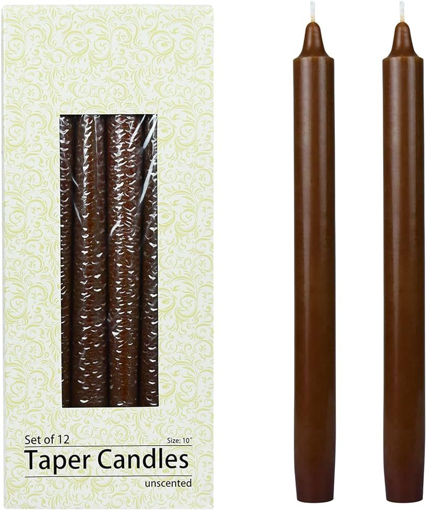 Zest Candle 12-Piece Taper Candles, 10-Inch, Brown Straight | Amazon (US)