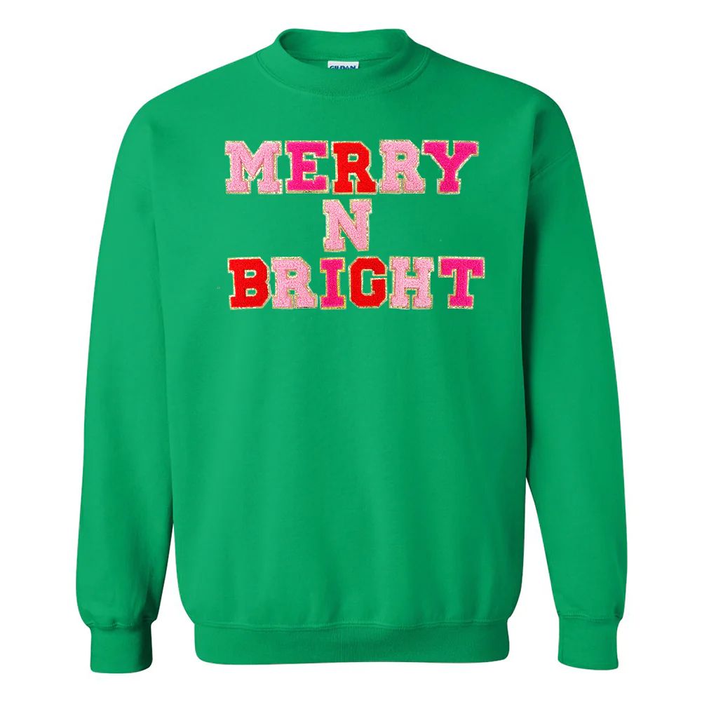 Merry N Bright Letter Patch Crewneck Sweatshirt | United Monograms