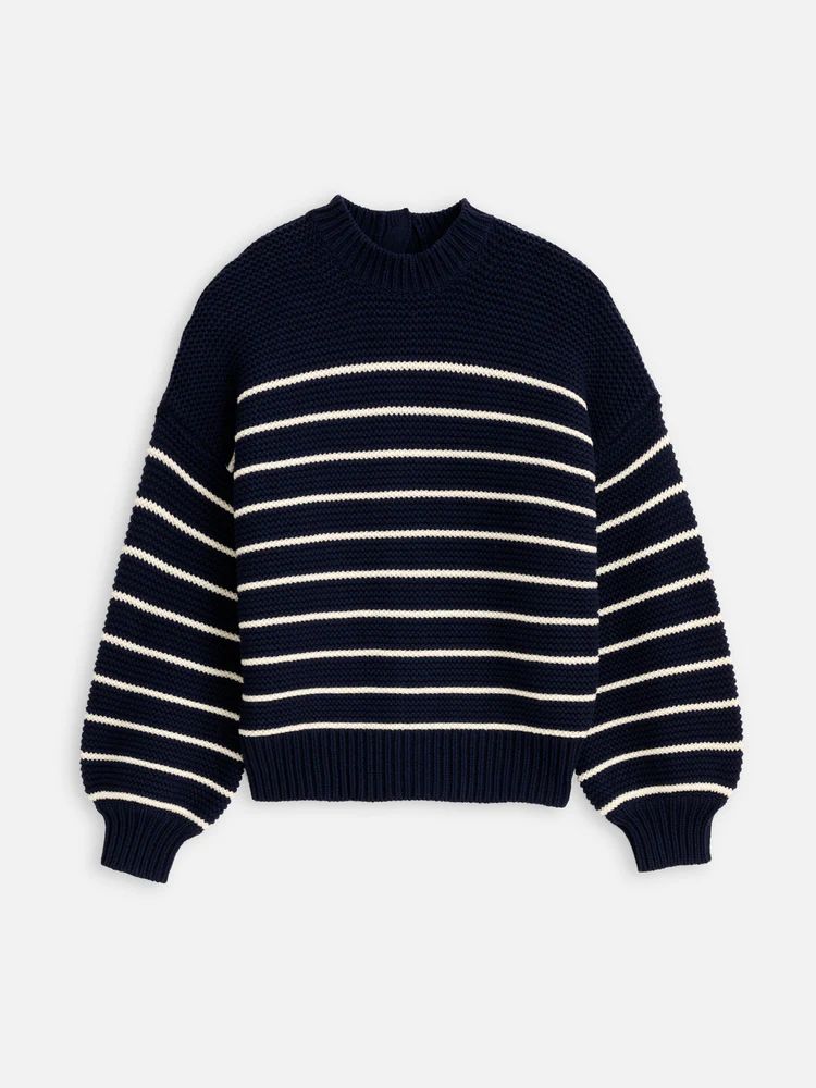 Button-Back Crewneck Sweater in Stripe | Alex Mill