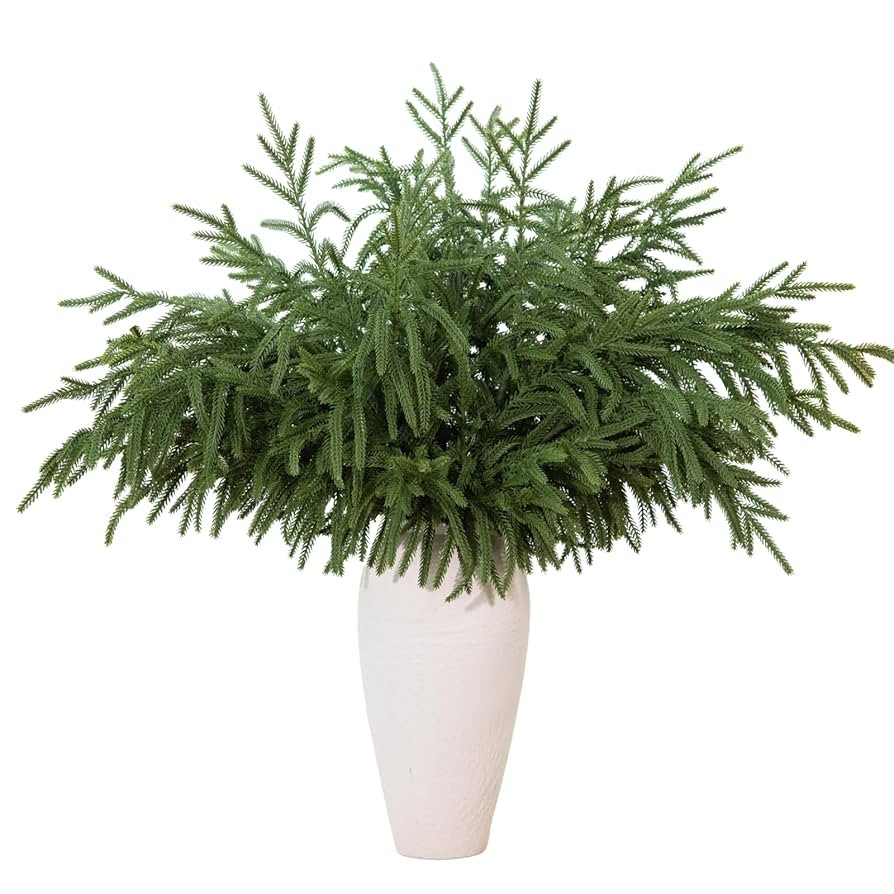 12 Pcs 30 Inch Artificial Norfolk Pine Stems Faux Christmas Greenery Pine Branches Realistic Fake... | Amazon (US)