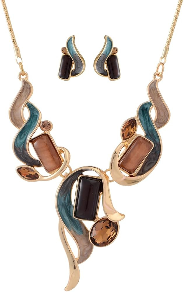 Chunky Statement Jewelry Set Vintage Retro Leaf Flower Floral Geometric Bohemian Boho Bib Necklac... | Amazon (US)