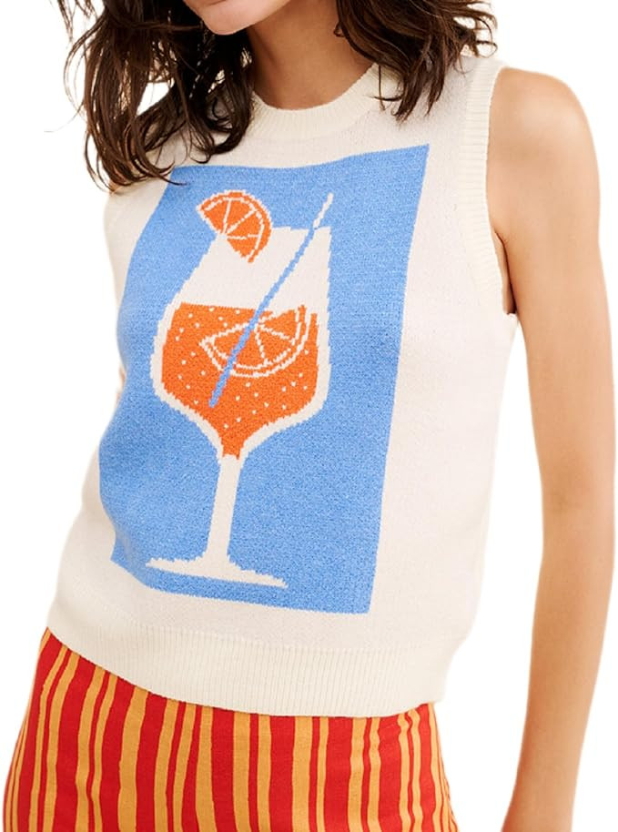 NUFIWI Women Cute Graphic Sweater Vest Y2K Lightweight Sleeveless Knit Vest Tops Ribbed Crochet P... | Amazon (US)