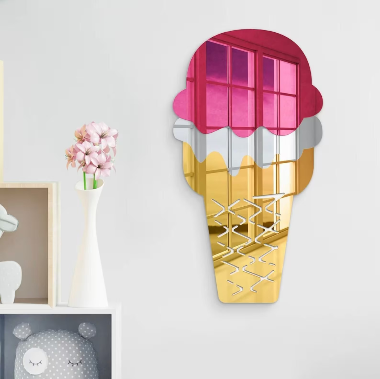 Acrylic Wafer Cake Cone Ice Cream Wall Art Mirror Ice Cream - Etsy | Etsy (US)