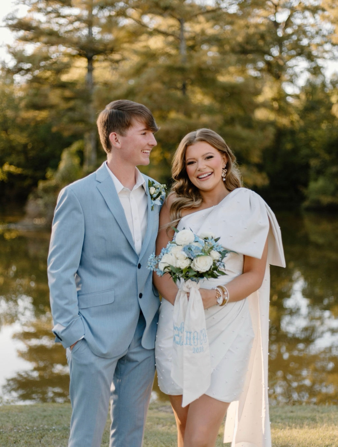 homecoming couples white dress 2 Pieces Mermaid White Prom Dresses, White 2 Pieces Mermaid Formal Eve   jbydress