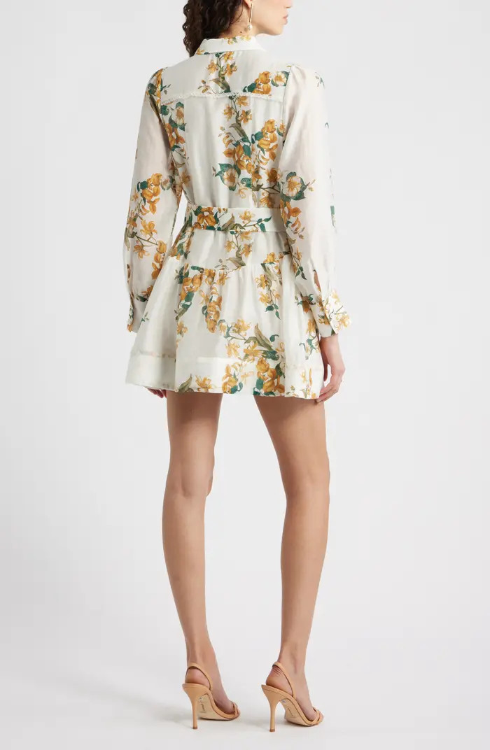 Lace Trim Belted Long Sleeve Mini Shirtdress | Nordstrom