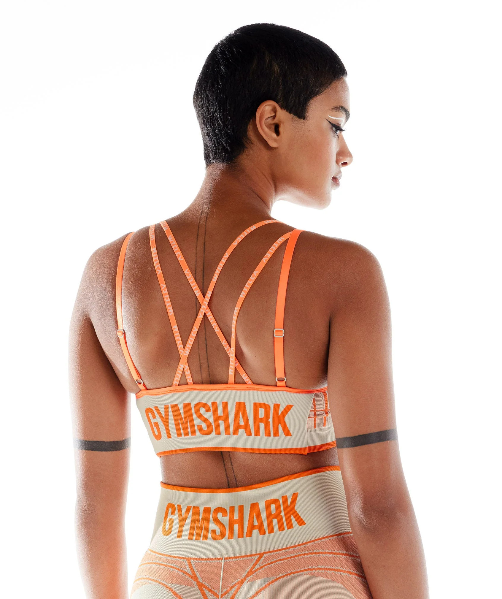 Gymshark Wtflex Linear Seamless Sports Bra - Pebble Grey/Orange/Coconut White | Gymshark (Global)