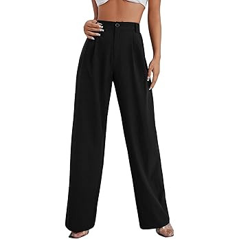 SweatyRocks Women's Casual Wide Leg High Waisted Button Down Straight Long Trousers Pants | Amazon (US)