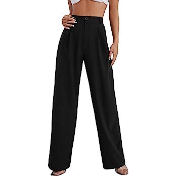 SweatyRocks Women's Casual Wide Leg High Waisted Button Down Straight Long Trousers Pants | Amazon (US)