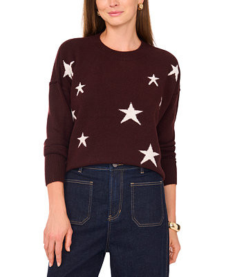 Women's Cozy Crewneck Star-Print Dropped-Shoulder Sweater | Macy's