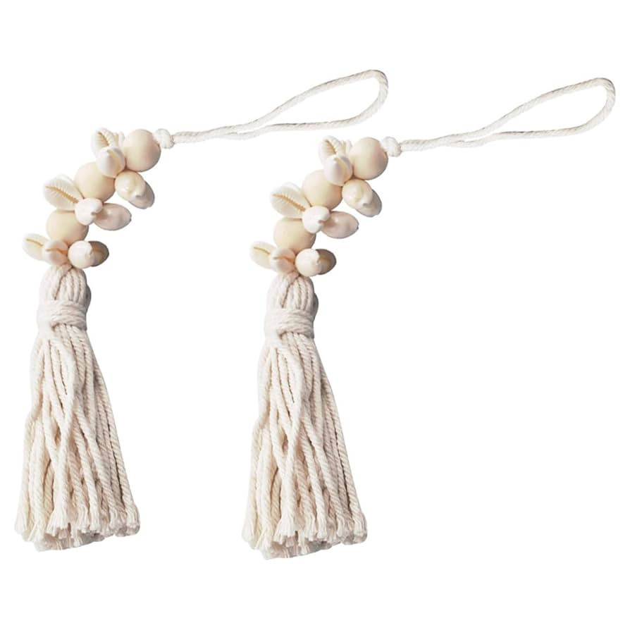 2 Pcs Farmhouse Beads Pendant String with Cotton Tassels and Shell Design Decorative Beads for Cr... | Amazon (US)