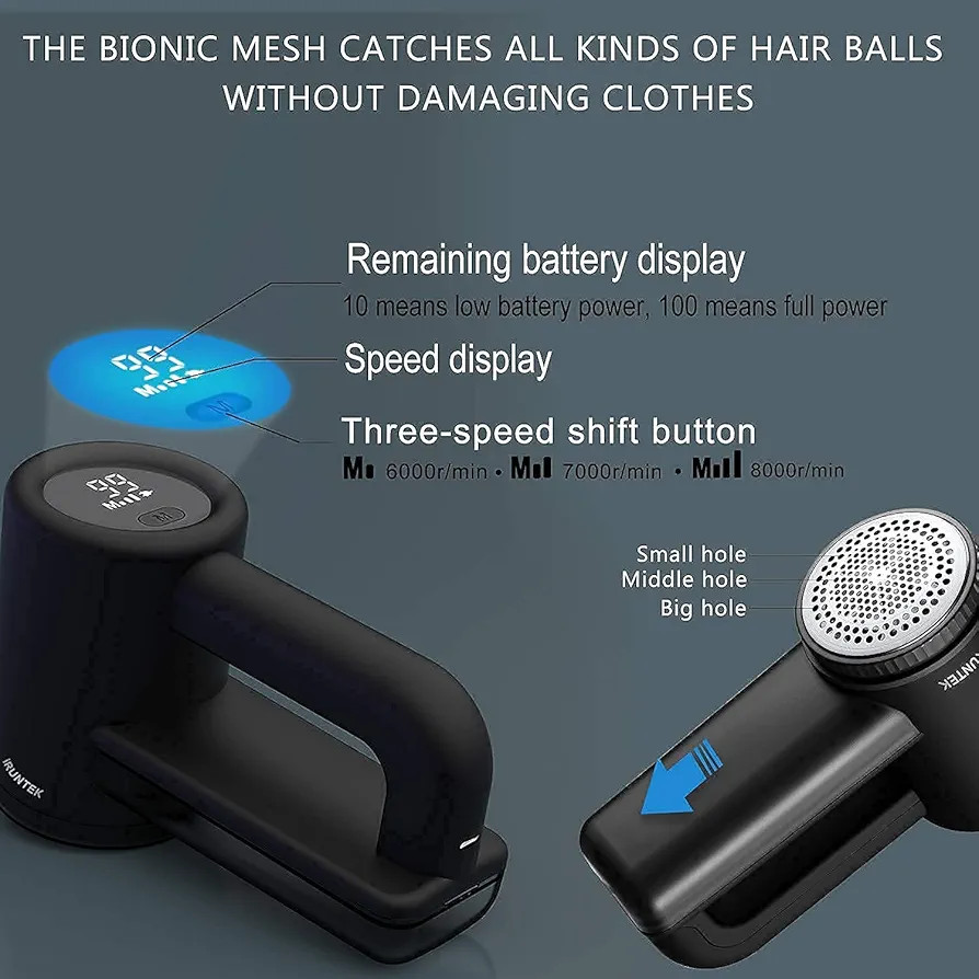 iRUNTEK Rechargeable Fabric Shaver, Electric Commercial Lint Remover with LED Display & Big Trash Bo | Amazon (US)