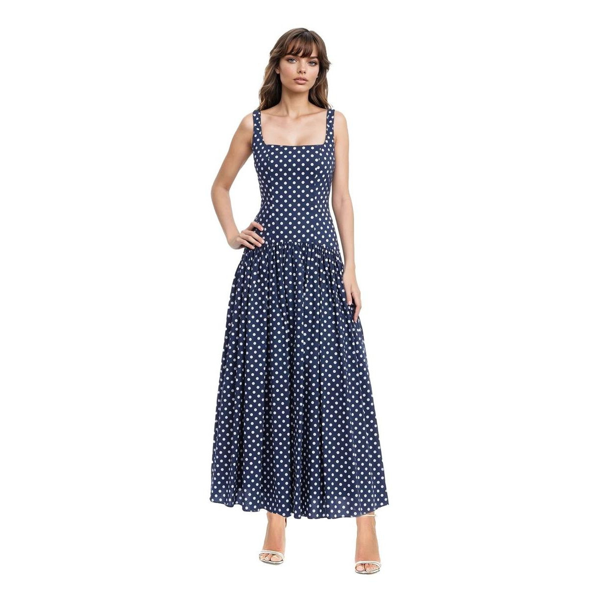 Jewel Badgley Mischka Women's Isla Polka Dot Drop Waist Maxi Dress - Navy | Macy's