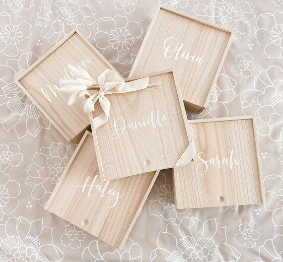 Wooden Gift Box with Lid with Names Personalized Wood Gift Box for Women Unique Bridesmaid Propos... | Etsy (US)