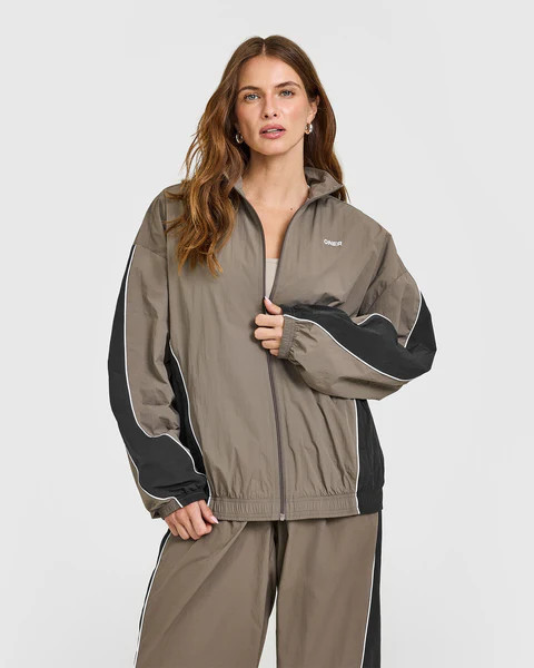 Oversized Piped Woven Track Jacket 
 Moss Brown | Oner Active (UK / US)