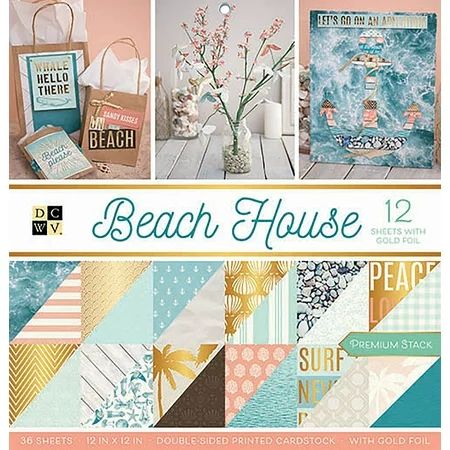 DCWV Double-Sided Cardstock Stack 12""X12"" 36/Pkg-Beach House W/Gold Foil | Walmart (US)