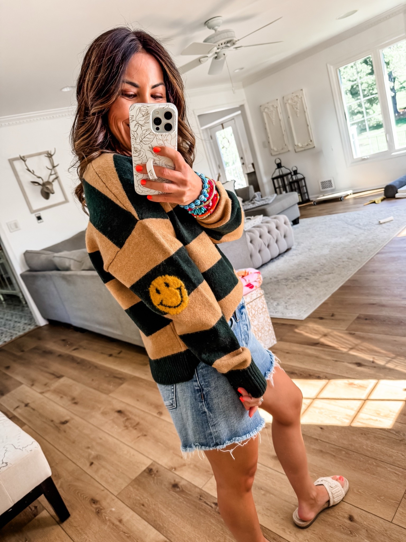 Small smiley face sweater. Denim shorts 25 but prefer 24.

#LTKOver40