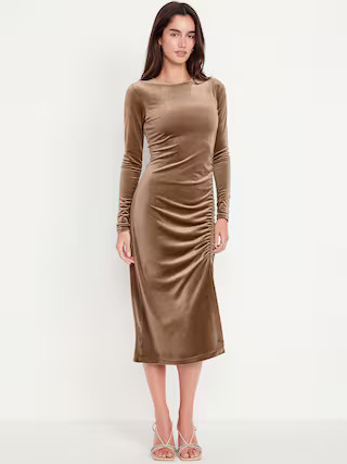 Ruched Velvet Midi Dress | Old Navy (US)