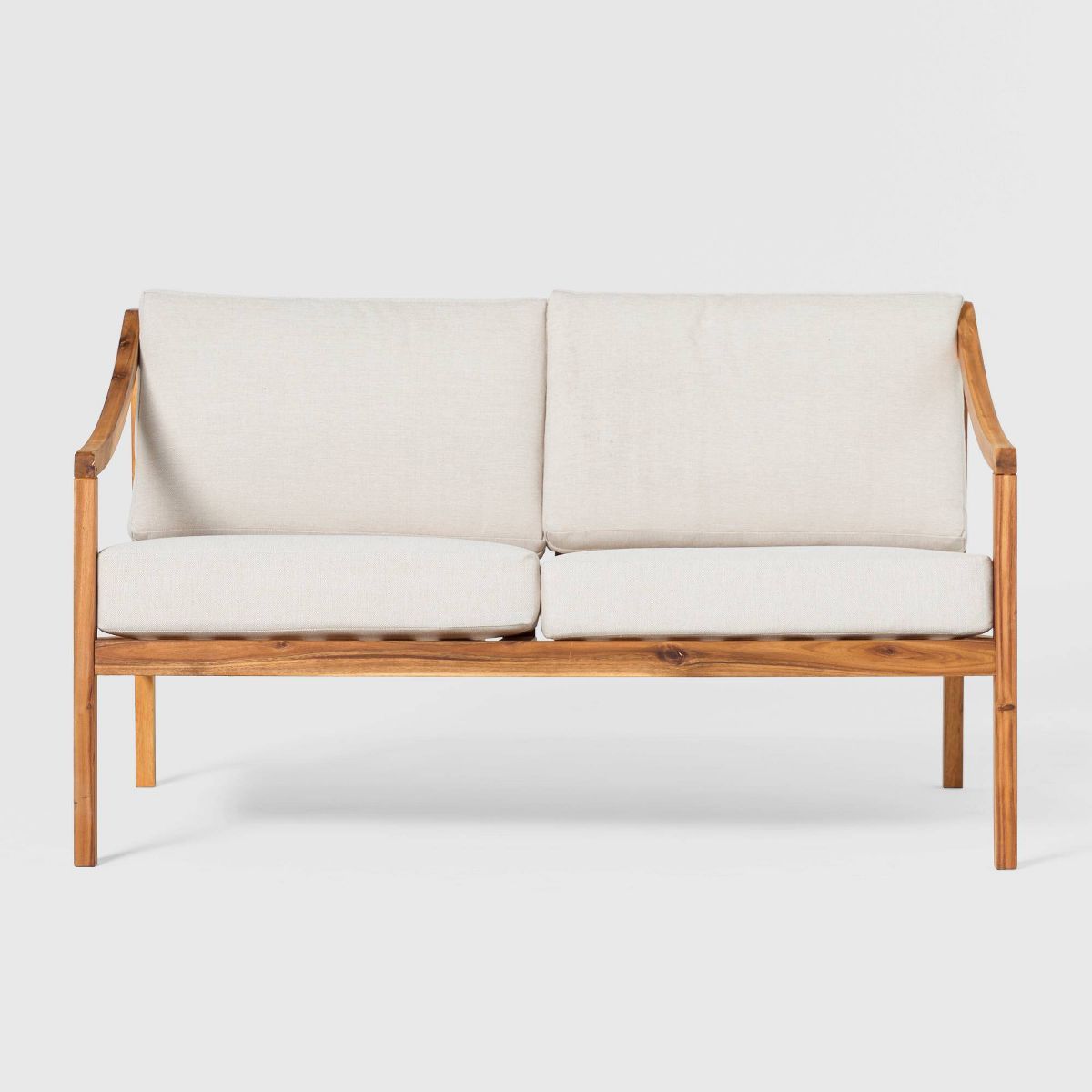 Saracina Home Mid-Century Modern Slatted Acacia Outdoor Bench with Cushions | Target