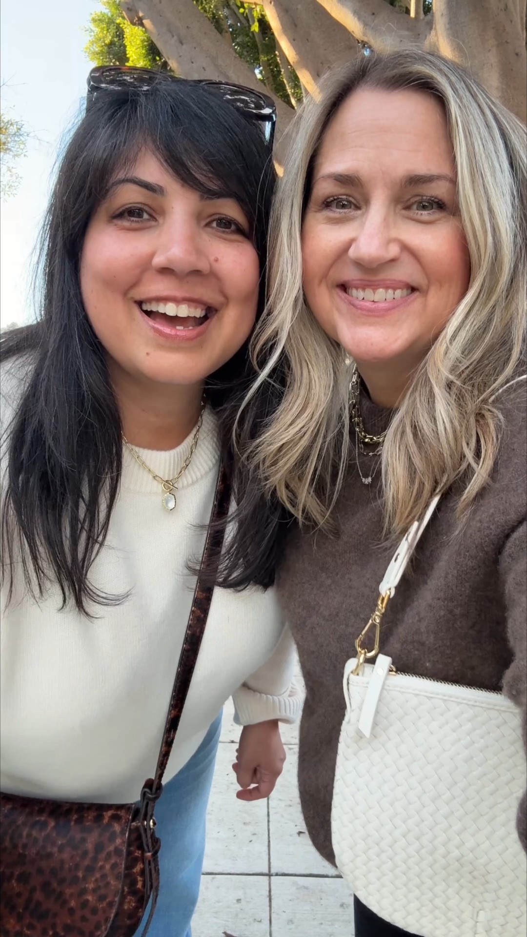 Same sweater, different size! 

I recently spent the day with my friend and we both wore one of our favorite cashmere sweaters in different sizes. I’m in a large and she’s wearing an XS.

Quince Mongolian oversized cashmere crewneck sweater size large. Paige Anessa jeans size 32 Petite. Madewell brown suede boots and Madewell leopard print saddle bag. Prada sunglasses. Kendra Scott necklace. 

#LTKPetite #LTKOver40 #LTKdayinmylife