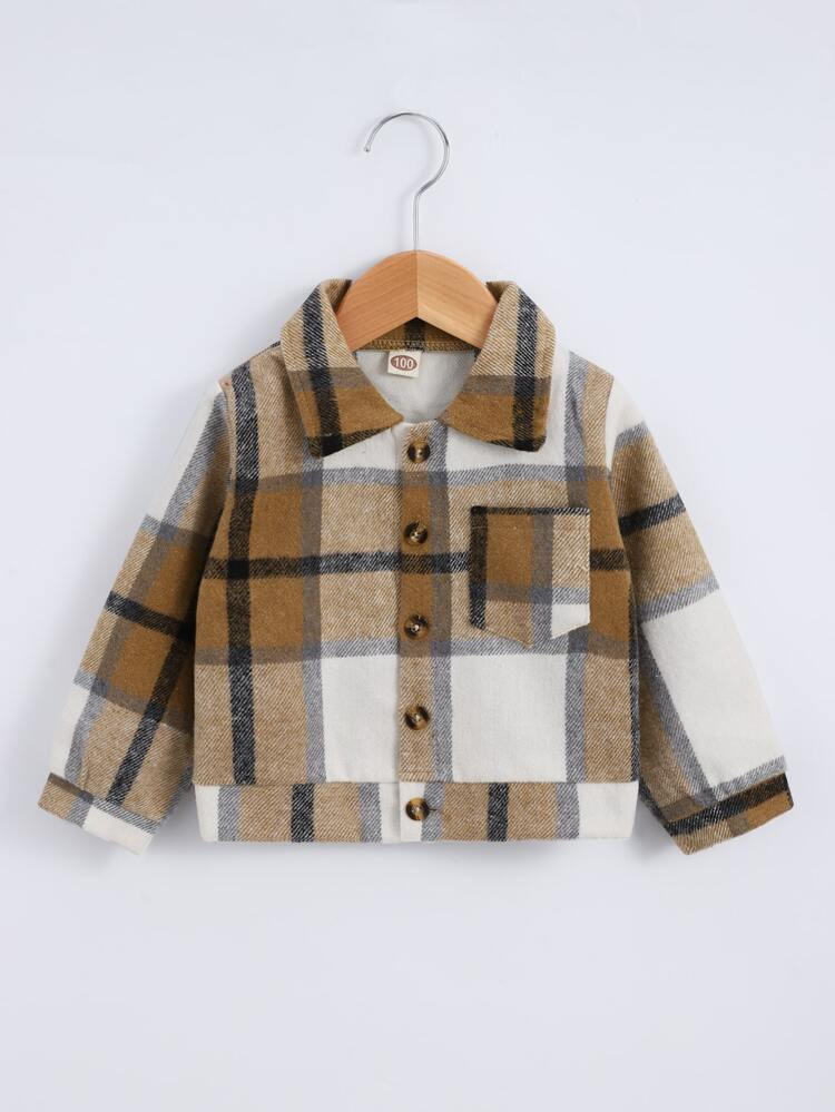 Toddler Boys Plaid Patched Pocket Overcoat | SHEIN