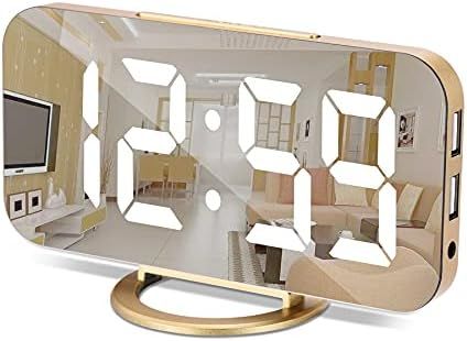 Digital Alarm Clock,6.5 Inch LED Mirror Electronic Clocks,with 2 USB Charging Ports,3 Adjustable ... | Amazon (US)