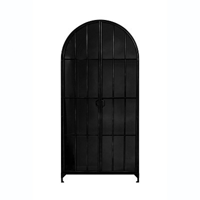 Storied Home Arched 76" Tall Decorative Storage Cabinet Black: Iron Frame, Glass Surface, Fixed Shelves | Target