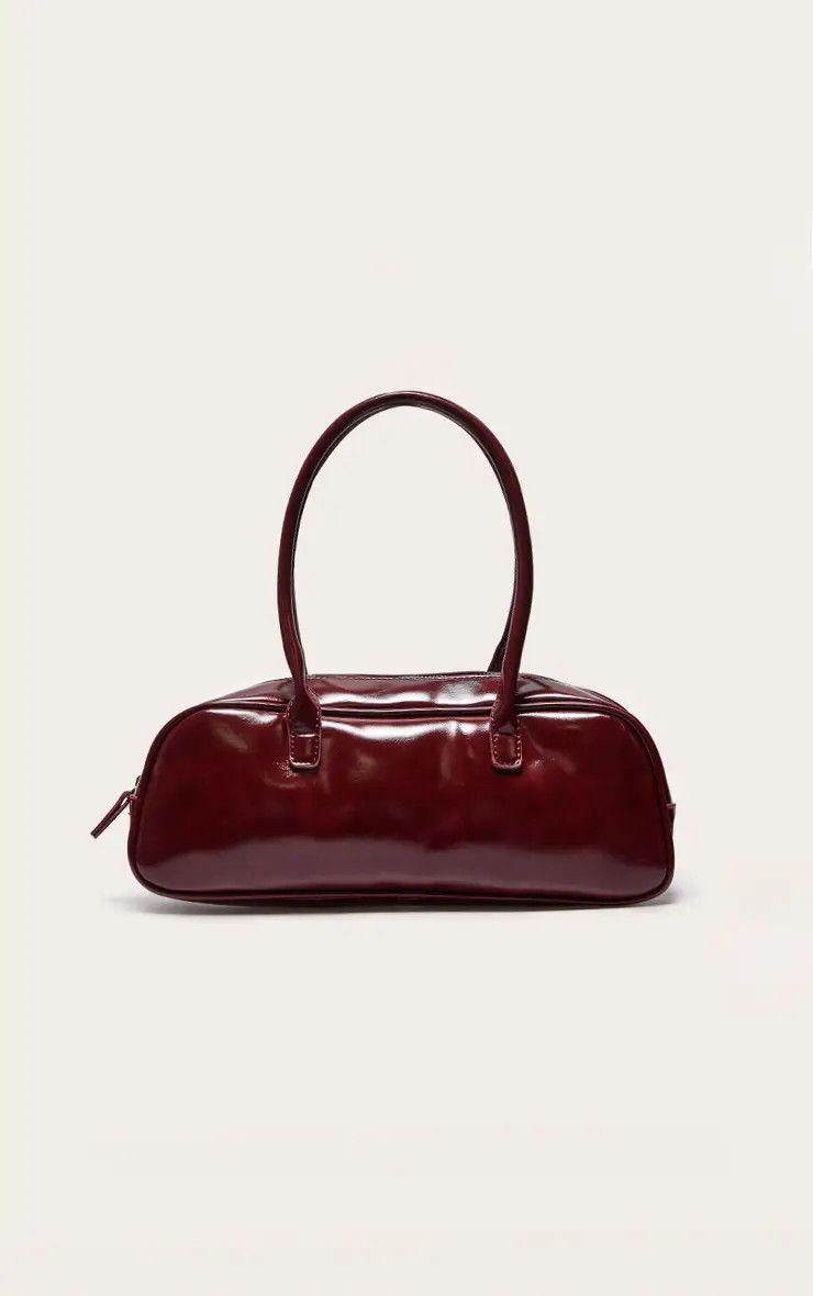 Burgundy Patent PU Baguette Shoulder Bag | PrettyLittleThing UK